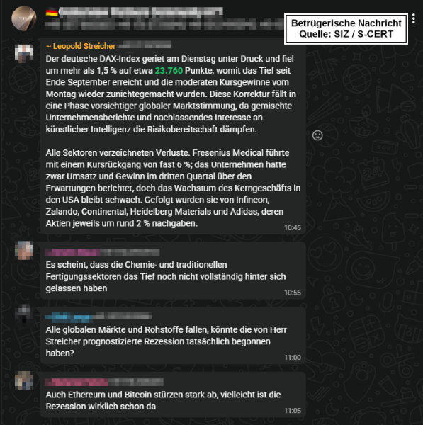 Beispielfoto einer Whatsapp-Konversation mit Betrügern.