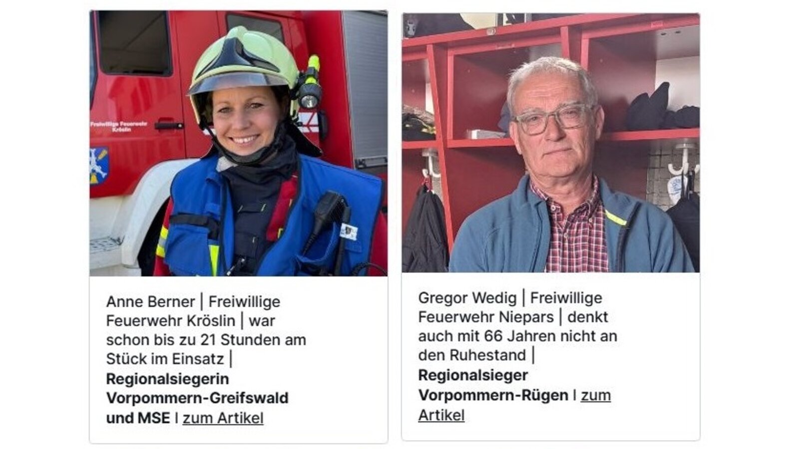 Das sind die beiden Finalisten der OZ-Aktion "Feuerwehrheld 2025" aus Vorpommern.