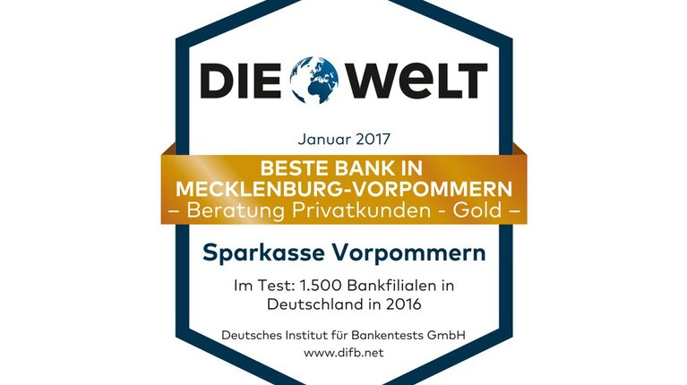 Sparkasse Vorpommern als „Beste Bank  in Mecklenburg-Vorpommern“ ausgezeichnet!